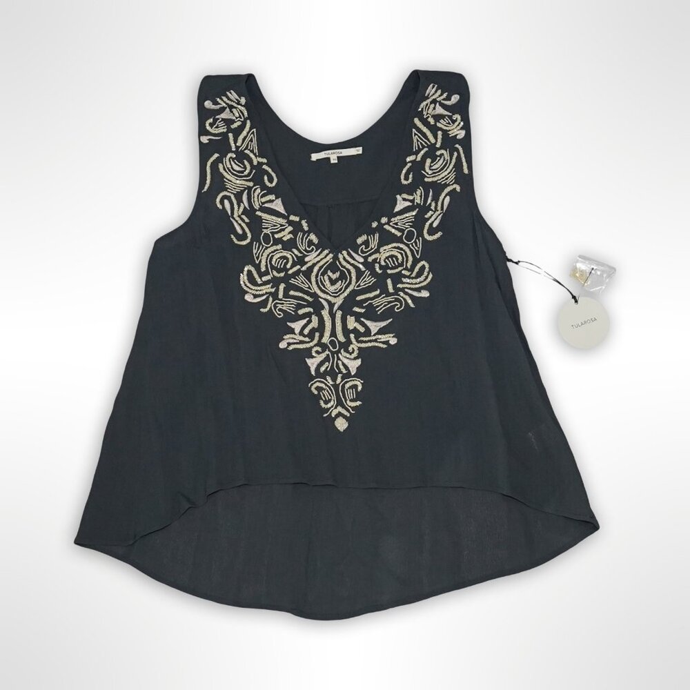 Tularosa Black Embroidered Sleeveless Top - XS